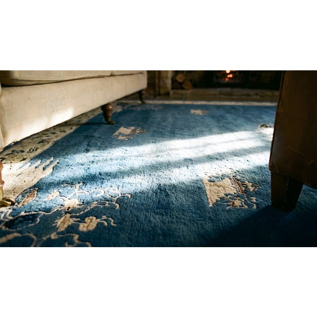 1890s Blue Medallion Scene Pictorial Antique Chinese Peking Rug 11'4" X 17'2" Handknotted Wool Carpet For Sale - Image 9 of 9