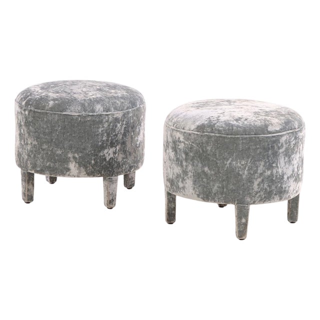 Pair of Italian Velvet Upholstered Boudoir Stools, C 1970 For Sale