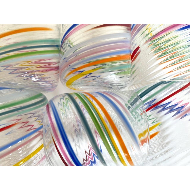 1980s Vintage 1980s Post Modern Hand Blown Studio Art Glass Multicolor Abstract Swirl Glasses - Set of 6 For Sale - Image 5 of 13