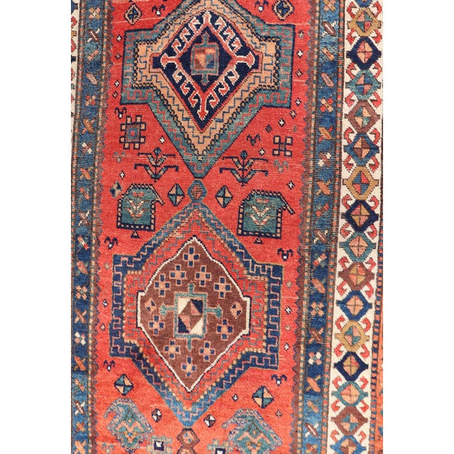 Antique Northwest Persian Runner With Geometric Medallions and Bold Colors 3'4"x9'9" For Sale In Atlanta - Image 6 of 11