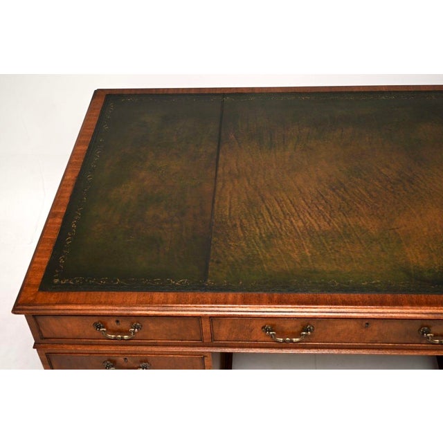 Wood Vintage Georgian Style Pedestal Desk with Leather Top, 1930 For Sale - Image 7 of 11