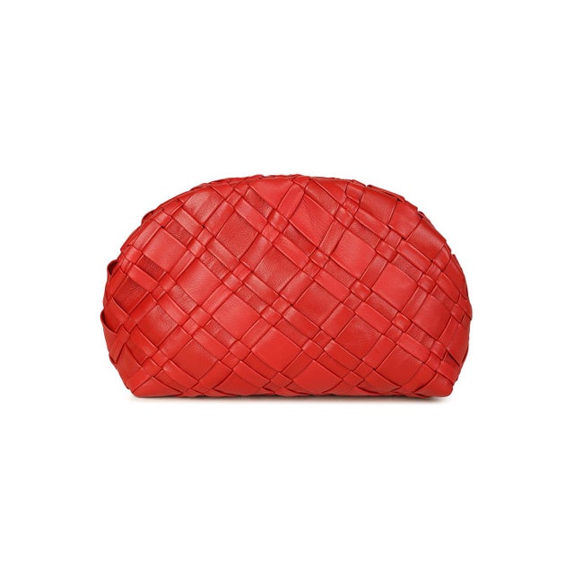 Rafe Aya Woven Leather Frame Clutch in Cherry Red For Sale In New York - Image 6 of 6