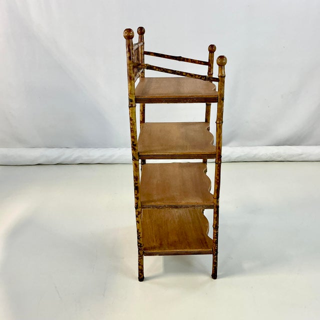Burnt Umber Antique Victorian English Chinoiserie Ball & Stick Scorched Bamboo Etagere - 4 Shelves. For Sale - Image 8 of 13