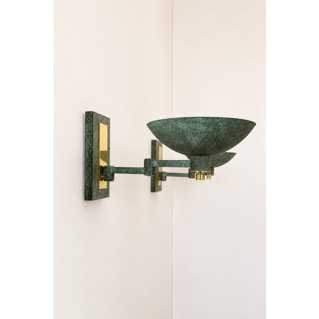 Vintage Adjustable Brass Wall Lights with Green Bronze Patina, France, 1970s, Set of 2, in Very Good conditions. Designed...