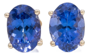 Natural Tanzanite Stud Earrings, Aaa Oval 7x5mm, Solid 14k Gold Studs, Pair