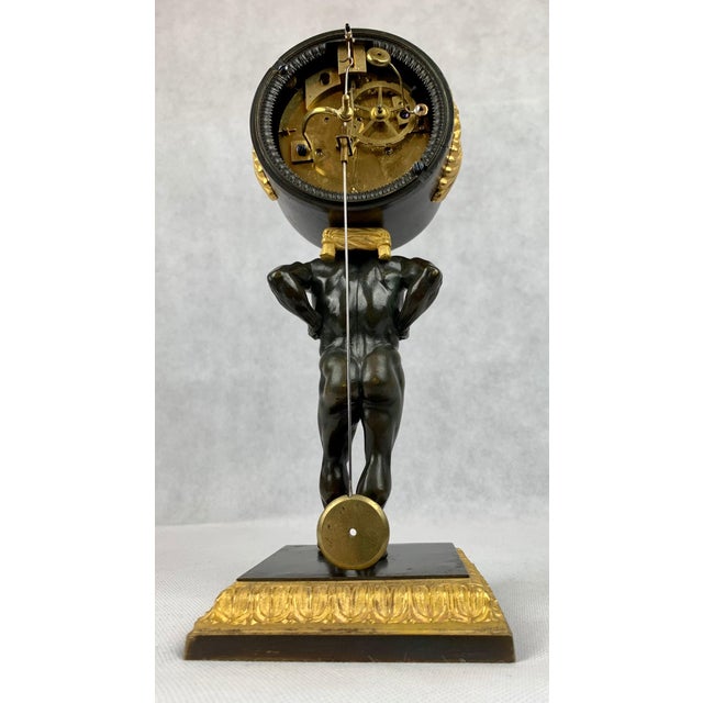 Early 19th Century Empire Period Bronze Doré and Patinated Bronze Clock Depicting Atlas For Sale - Image 10 of 13