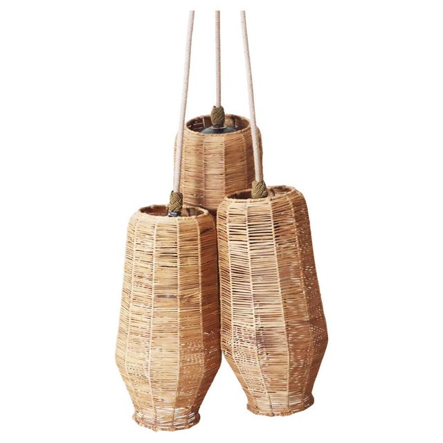 Mid-Century Modern Straw Pendant Lights, 1950s, Set of 3 For Sale - Image 17 of 17
