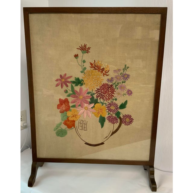 Mid-Century Modern Vintage Embroidered Fire Screen For Sale - Image 3 of 12