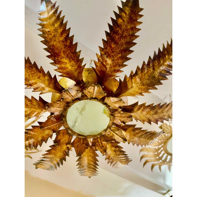 Gold Spanish Solar Crown Sunburst Light with Gilt Gold Finish, 1950 For Sale - Image 8 of 11