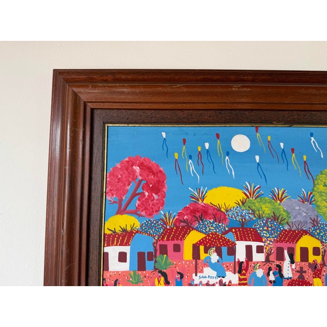 Vintage “Templo San Pedro” Folk Art Oil on Canvas Painting, Signed A. R. Dalma, Wood Framed For Sale In Miami - Image 6 of 12