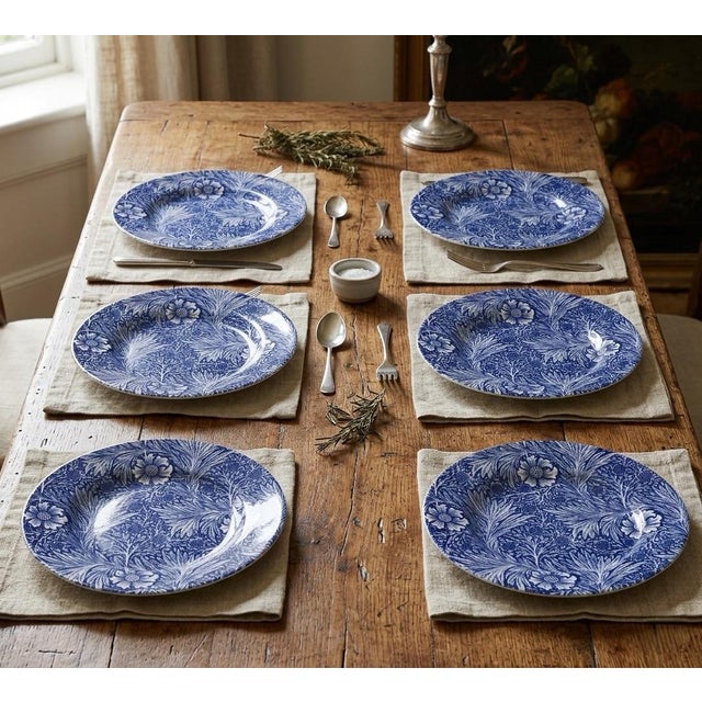 Blue William Morris "Marigold" Blue and White Plates by Goodies - Set of 6 For Sale - Image 8 of 9
