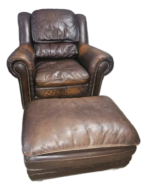 Leather Library Chair and Matching Ottoman
