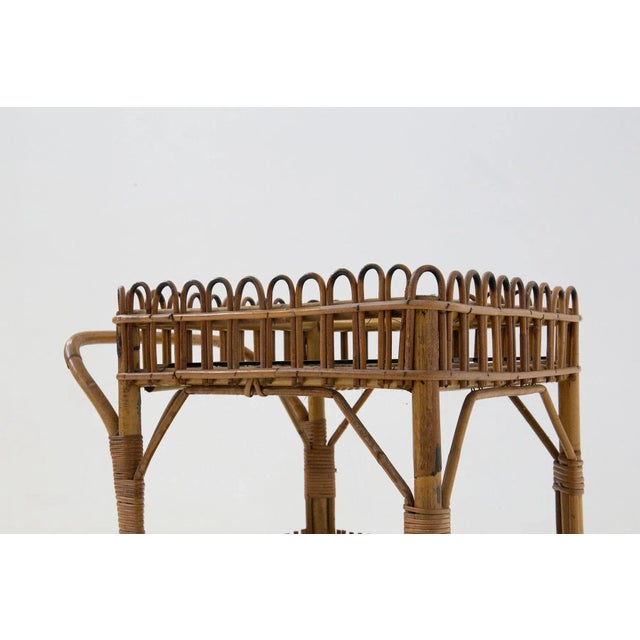 Italian Bar Cart in Rattan and Black Glass, 1950s For Sale - Image 4 of 12