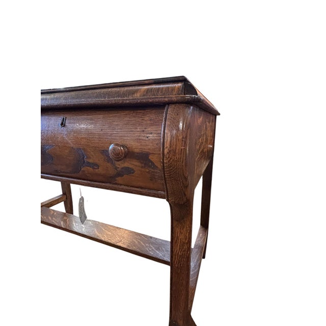 Early 20th Century Early 20th Century Figured Oak Two-Drawer Writing Table With Stretcher Base Circa 1920 For Sale - Image 5 of 12