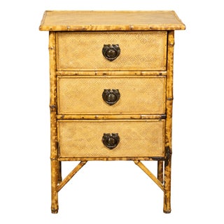 Small English 1920s Mottled Bamboo Three-Drawer Chest with Floral Décor For Sale