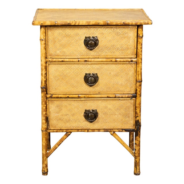 Small English 1920s Mottled Bamboo Three-Drawer Chest with Floral Décor For Sale