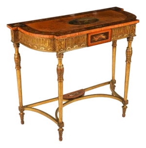 Antique George III Satin Wood Painted Demi-Lune Console Table, 1700s