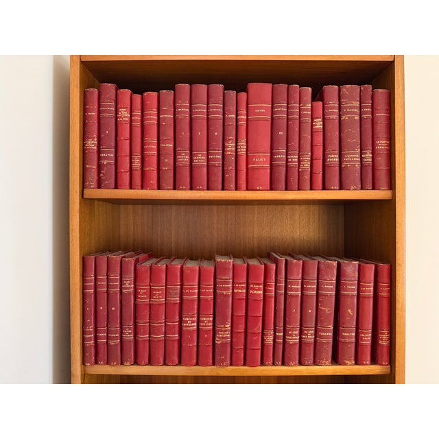 Red Lot of 40 Vintage Leather Bound Books in French With Decorative Red Bindings For Sale - Image 8 of 8