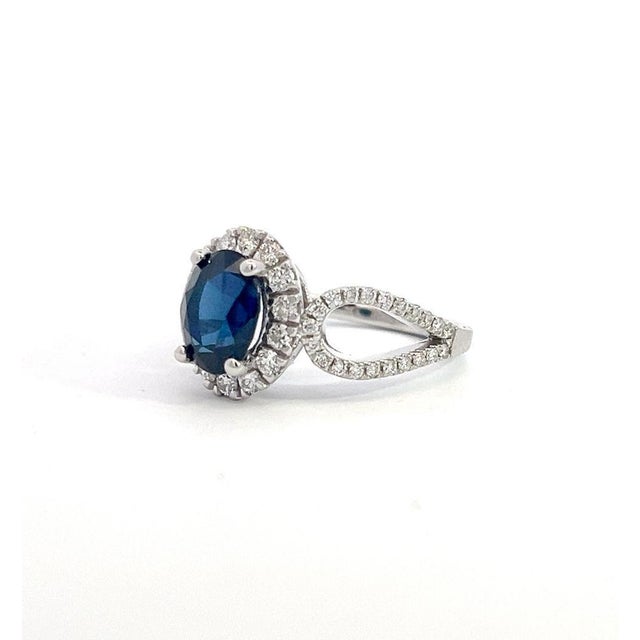 Blue Natural Sapphire Diamond Ring Size 6.25 14k W Gold 2.31 TCW Certified For Sale - Image 8 of 14
