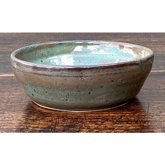 Late 20th Century Handcrafted Speckled Green Ceramic Bowl For Sale - Image 14 of 15