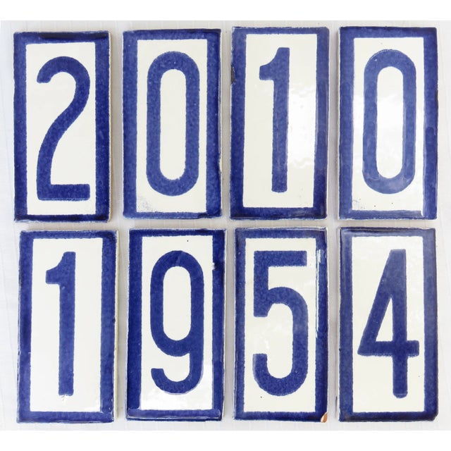 European Style Terra Cotta Tiles With Blue & White Glaze, Set of 8 For Sale - Image 4 of 4