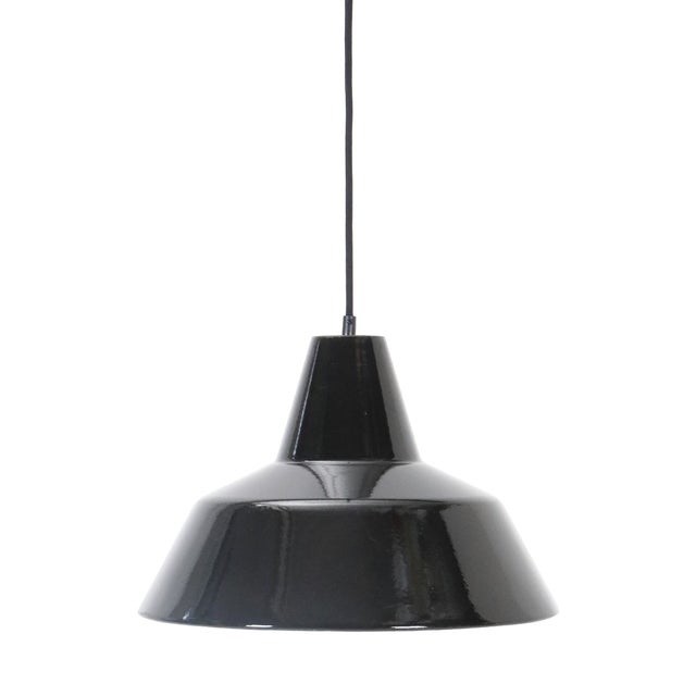Large Black Enamel Workshop Pendant Lamp from Louis Poulsen, 1960s For Sale