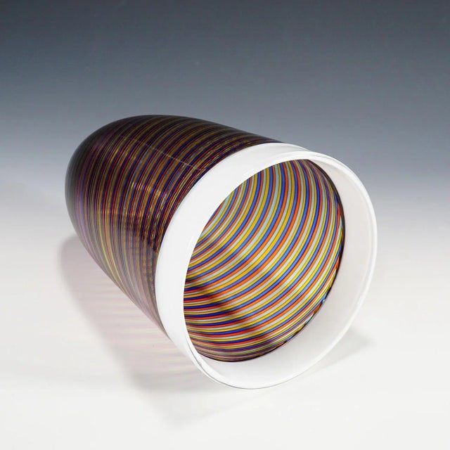 Glass Large Filigrana Art Glass Vase with Multicoloured Bands from Cenedese For Sale - Image 7 of 9