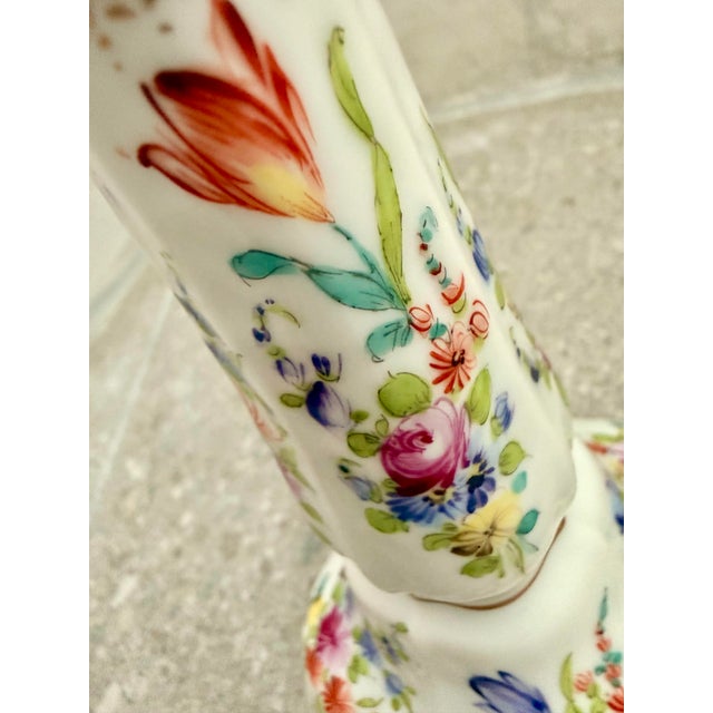 Dresden, Germany Hand Painted Floral With Gold Accents Porcelain Candlestick For Sale In San Antonio - Image 6 of 12