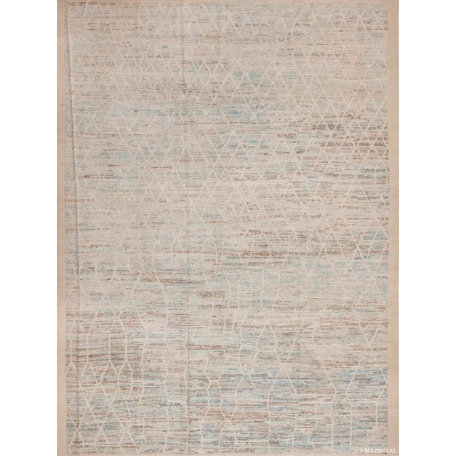 Tribal Light Blue Moroccan Berber Beni Ourain Pattern Modern Area Rug For Sale