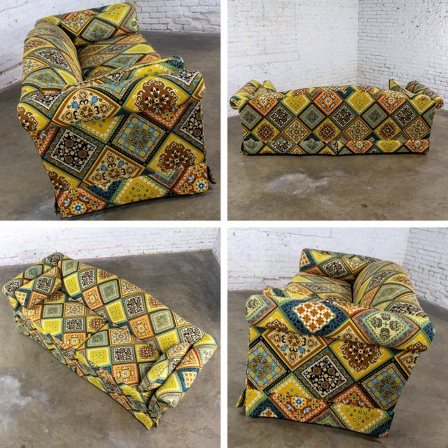 Late 20th Century Camelback Sofa W/Multicolored Patchwork Fabric & Tight Back by Rowe Furniture For Sale - Image 12 of 18