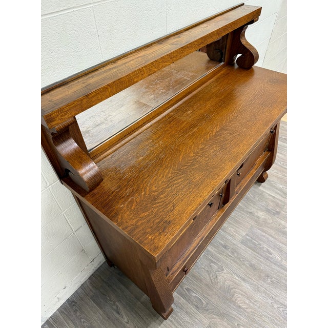 Antique Empire Quarter Sawn White Tiger Oak Sideboard Server Buffet For Sale - Image 4 of 13