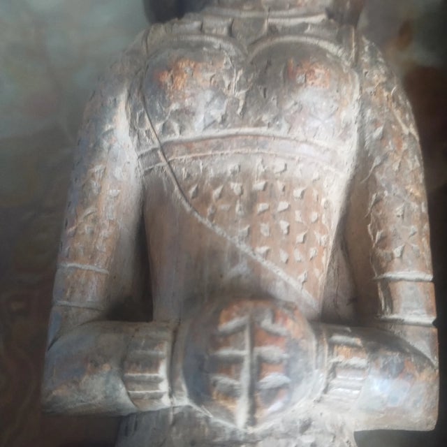 Wood Pair of Antique Hand-Carved Wood Female Figures Temple Wedding Statue Sculpture For Sale - Image 7 of 15