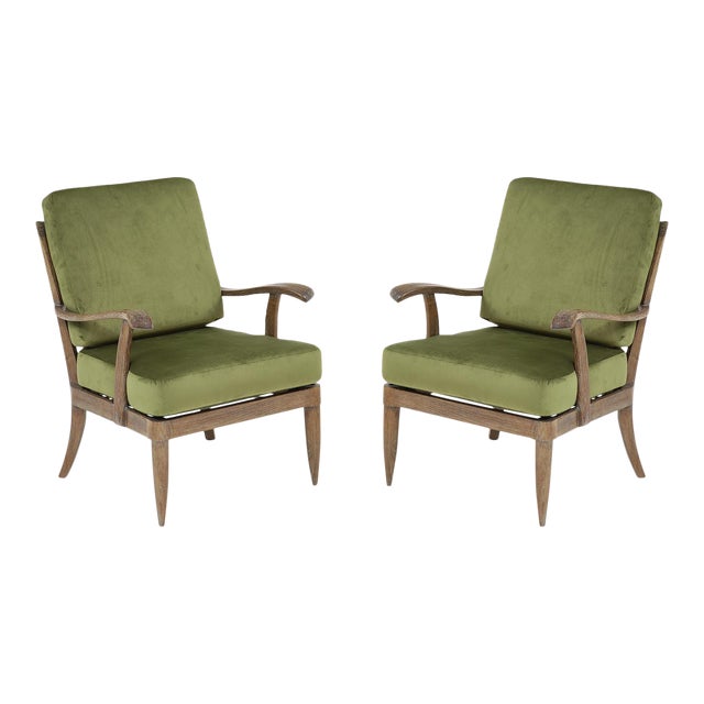French Mid-Century Cerused Oak Armchairs/ Lounge Chairs - a Pair For Sale