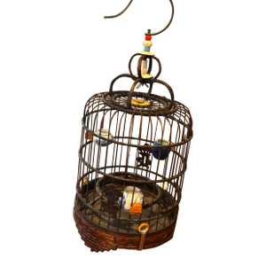 Chinese Metal and Teak Birdcage Antique