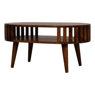 Chestnut-Finish Mango Wood Japanese-Inspired Coffee Table For Sale