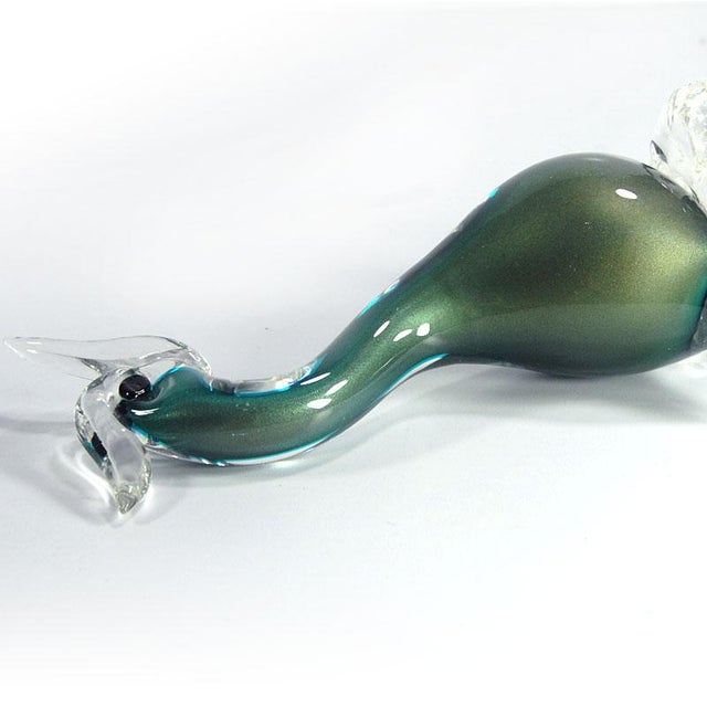 Blue Green Murano Glass Bird from Alfredo Barbini, 1960s For Sale - Image 8 of 9