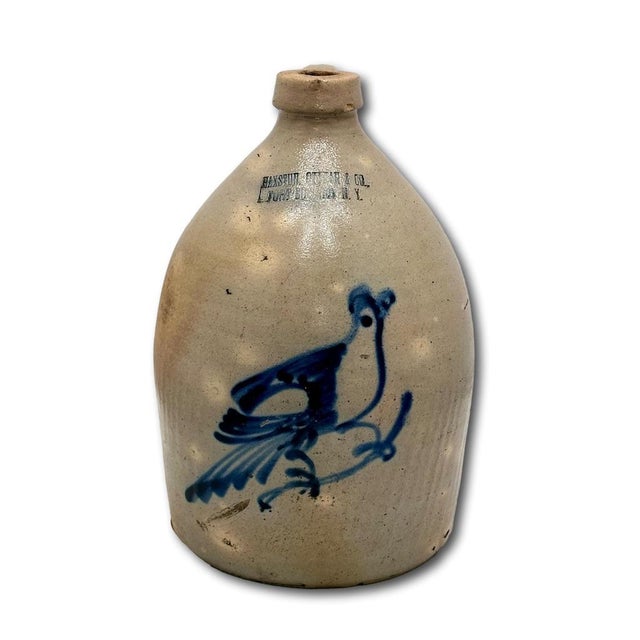 Blue Hard 2 Find Small 1 Gallon Size Antique American Blue Bird Decorated Stoneware Jug by Haxton Ottman New York For Sale - Image 8 of 18