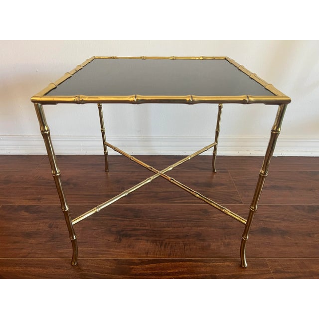 Maison Baguès Hollywood Regency Gilt Metal Faux Bamboo Side Table For Sale - Image 4 of 5