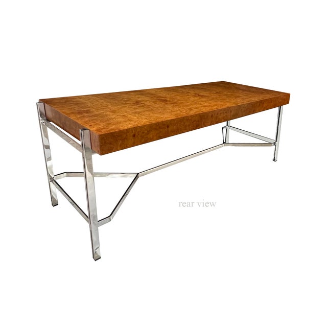 Mid-Century Modern Jack Freidin for Pace Collection Chrome and Burl Veneer 4-Drawer Writing Desk For Sale - Image 3 of 8