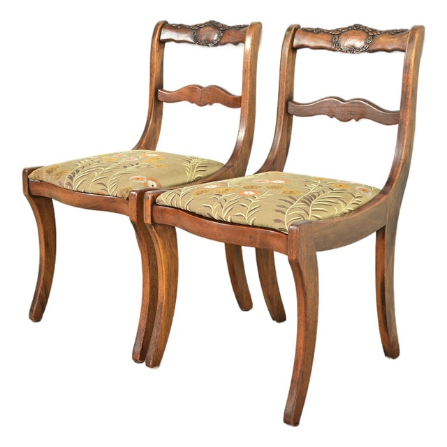 Kindel Furniture Style Regency Carved Solid Mahogany Side Chairs or Dining Chairs, Pair For Sale