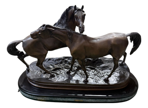 After Pierre-Jules Mêne, Large Sculpture of Two Horses, Bronze