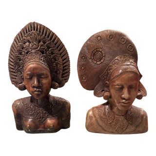Balinese Terracotta Female Busts- A Set of 2 For Sale