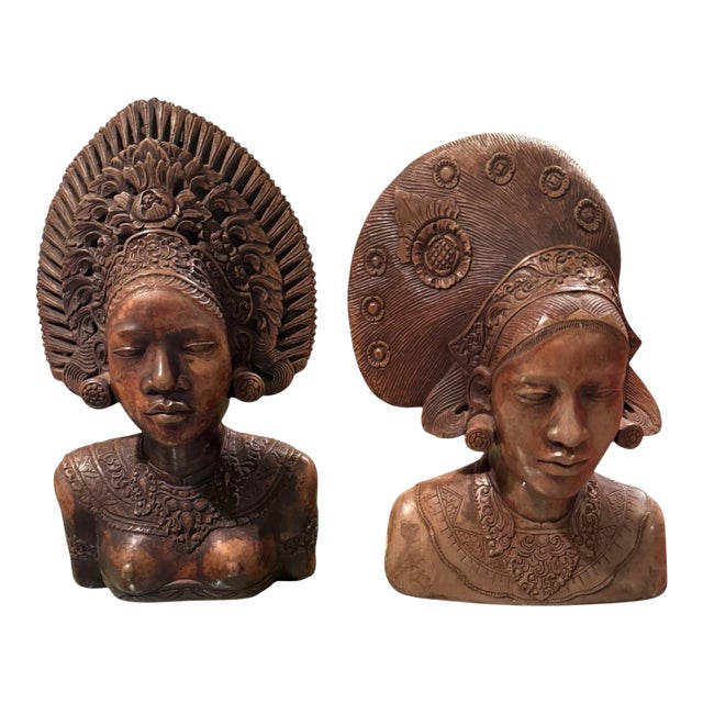 Balinese Terracotta Female Busts- A Set of 2 For Sale