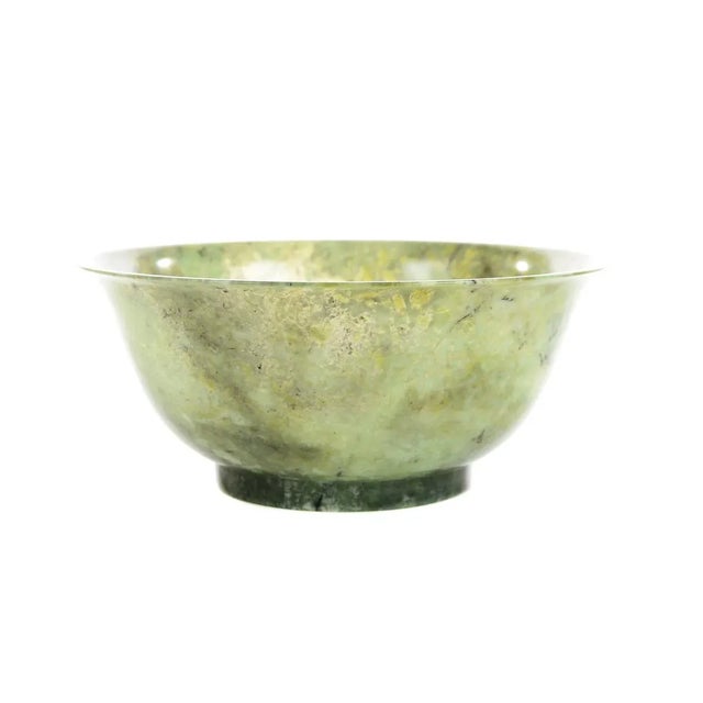 Chinese Vintage Spinach Jade Bowl For Sale - Image 5 of 8