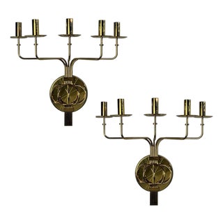 Tommi Parzinger, Candleholder Sconces, Polished Brass, Metal, Usa C. 1955 For Sale