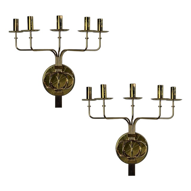 Tommi Parzinger, Candleholder Sconces, Polished Brass, Metal, Usa C. 1955 For Sale