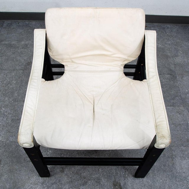 1960s Mid Century Danish Modern Lounge Chair Set White Black Leather Skipper Safari For Sale - Image 9 of 12