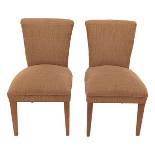 Vintage Crate & Barrel Upholstered Taupe Side Chairs With Textured Finish Wood Legs a Pair For Sale
