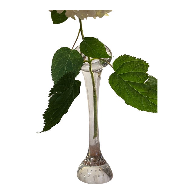 Vintage Mid-Century Hand Blown Clear Glass Bullicante Bud Vase For Sale