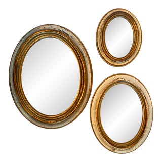 Mid 20th Century Vintage Italian Florentine Oval Mirrors- Set of 3 For Sale